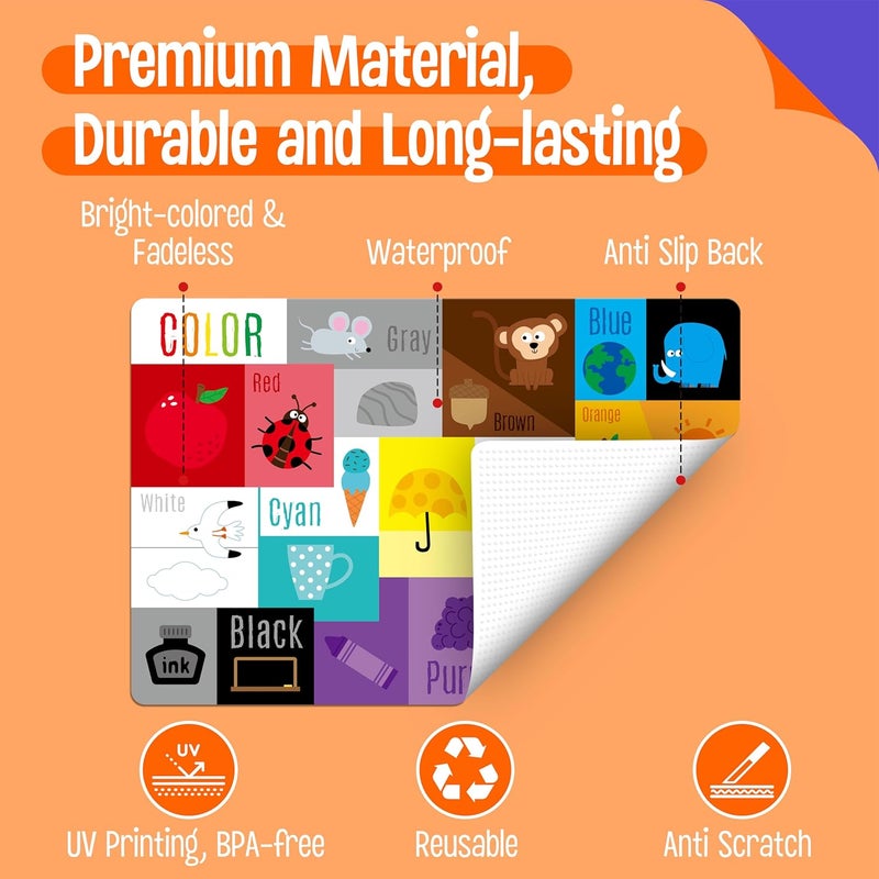 SpriteGru 6 حزمة من المفرشات للأطفال، غير قابلة للانزلاق، قابلة للغسل، قابلة لإعادة الاستخدام، تعليمية تتضمن الأبجدية، الأرقام، الأشهر، الألوان والمشاعر للاستخدام في المنزل، رياض الأطفال، الفصول الدراسية، والحضانة - Image 4